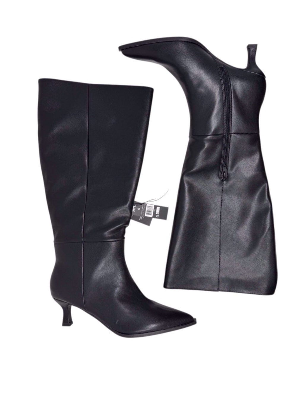 Madden NYC Black vegan leather knee high wide calf kitten heel women’s size 9